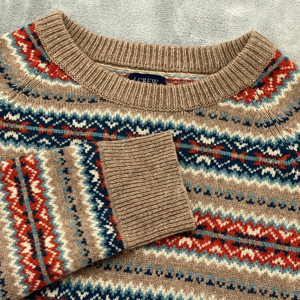 J.Crew Womens Medium Fair Isle Lambswool Blend Crewneck Sweater Multi Colored